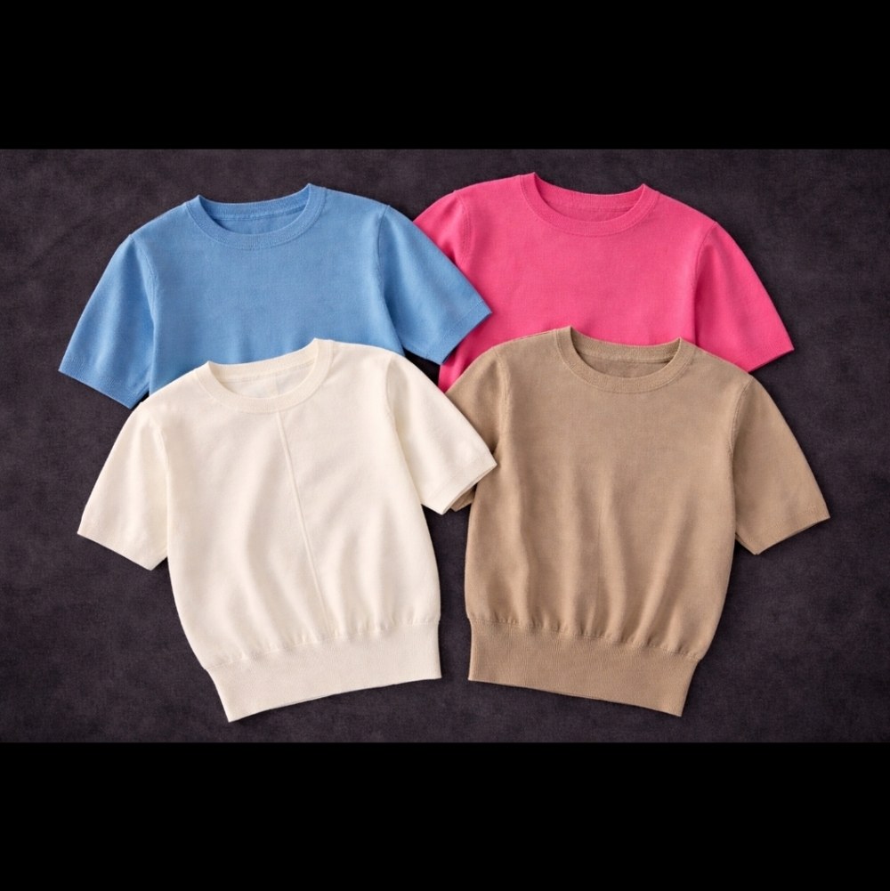 All Four (4) Tops-Blue,White, Beige, and Pink Sweater Set